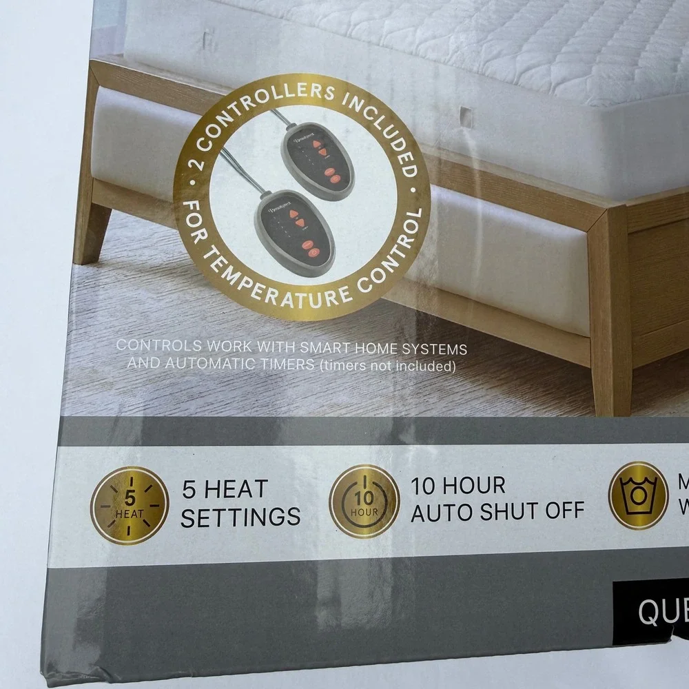 Beautyrest Heated Mattress Pad Queen White New Dual Control 5 Heat Settings